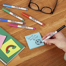 Sharpie Marcadores permanentes, punta ultrafina, colores surtidos, paquete de 12 con banderas Post-it colores surtidos, 320 banderas en total, 200 banderas de 1 pulgada de ancho, Punta ultra fina, Negro, 5 unidades