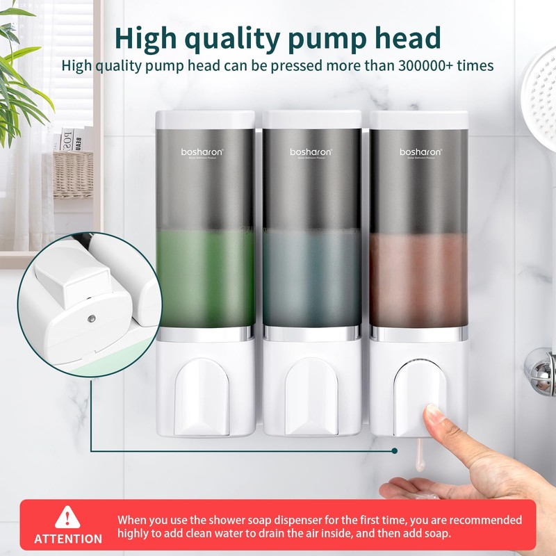 3-in-1 Shower Soap Dispenser, 3×500 ml Shampoo and Conditioner Dispenser