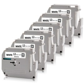 Absonic 6-Pack M231 Label Tape Compatible for Brother M-K231s M-K231 MK-231 MK231 1/2" Tape P Touch M 12mm 0.47" White Label Tape Refills for PTouch PT-65 PT-M95 PT-85 PT-90 PT-70 PT-80 Label Maker