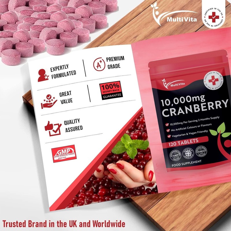 Cranberry Tablets 10,000mg 120 Vegan Tablets 2 Months Supply -