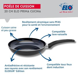 ELO 4952026 Kitchen Pan, Induction Pan, Kitchen Pan, Suitable for All Hobs, Aluminium, Black, 20 cm