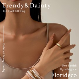 Florideco 14K Chunky Gold Dome Rings for Women Cubic Zirconia Gold Plated Statement Rings Non Tarnish Chunky Rings 14K Gold Filled Stackable Rings