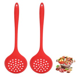 Natudeco Kitchen Ladle Strainer Slotted Spoon Scoops for Household Purposes Silicone Slotted Spoon Non Stick Pasta Spoon Soft Strainer Spoon for Removing, Filtering, Skimming, Cooking, Frying