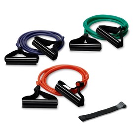 PrePak Products ExerBand Triple Tube Exercise Starter Kit, 3 Bilateral Tubes, 1 Web Anchor Strap, and 1 Instruction Sheet, Portable Resistance Training Kit, Resistance Tubes