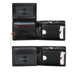 Marc Peter Airtag Wallet – Minimalist Front Pocket RFID Blocking Mens Wallet Full Grain Leather, Bifold AirTag Holder with 2 ID Window up to 14 Cards and Gift Box Carbon