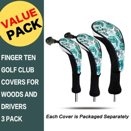 Golf Club Head Covers Woods Driver Fairway Hybrid 3 Pack Set, Headcovers Men 1 3 5 7 X Interchangeable Number Tag, Fit All Wood Clubs for Men Women (Green-1 Driver&1 Fairway&1 Hybrid)