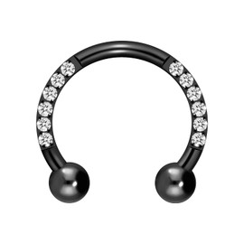 PIERCINGLINE Titanium Horseshoe Ear Piercing with 10 Encased Crystals - Nose Septum Helix Tragus Piercing 4 Colours 2 Sizes, Titanium