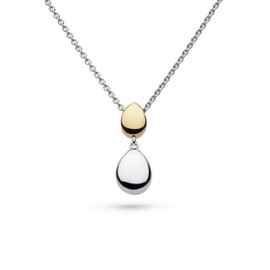 Kit Heath Sterling Silver and Gold Plate Coast Pebble Golden Double Droplet 18" Necklace