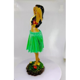 Hawaiian Leilani Posing Green Skirt Hula Girl Dashboard Doll 7" from Maui Hawaii