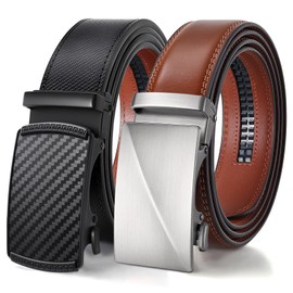 BELTROAD Ratchet Belts for Men- 2-Pack Men‘s Ratchet Adjustable Click Slide Belts for Dress Casual 1 3/8" Leather Belt Gift