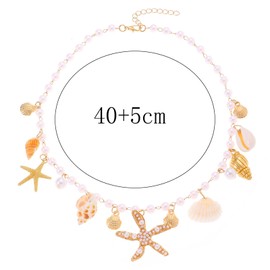 Pearl Starfish Seashell Necklace for Women Charm Gold Dainty Summer Sea Shell Beach Necklace Jewelry Gift (Pearl Gold)