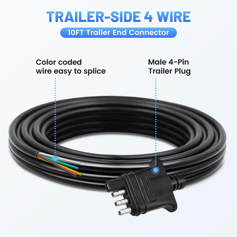 MECMO 4 Way Trailer End Connector Wire 10 Feet with