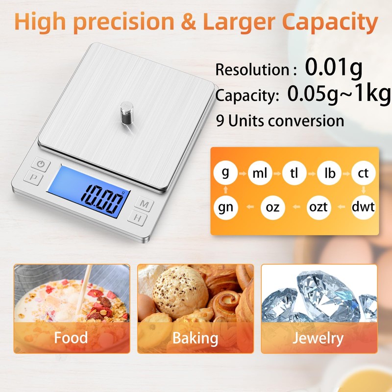 BOMATA 0.01g Small Digital Gram Scale, USB Rechargeable, Upgraded 1kg