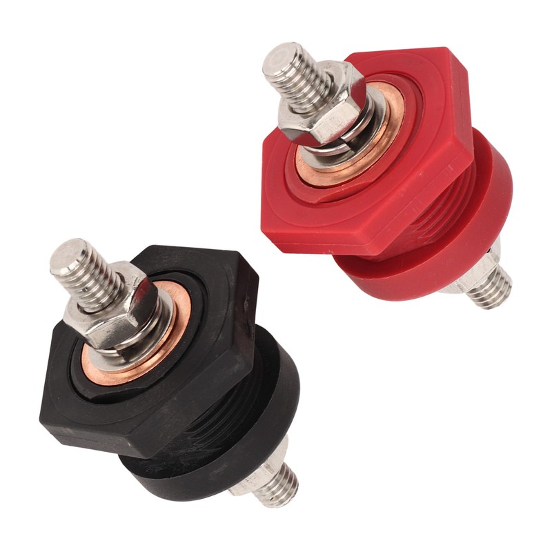 1Pair Thru Panel Battery Terminal Connectors 3/8 In Black Red