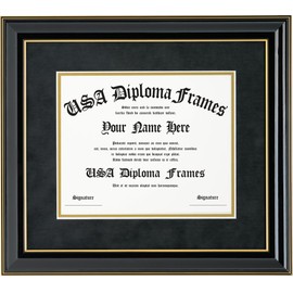 Black Glossy with Gold Trim Diploma Frame (fits 8.5x11 or 11x14 documents)
