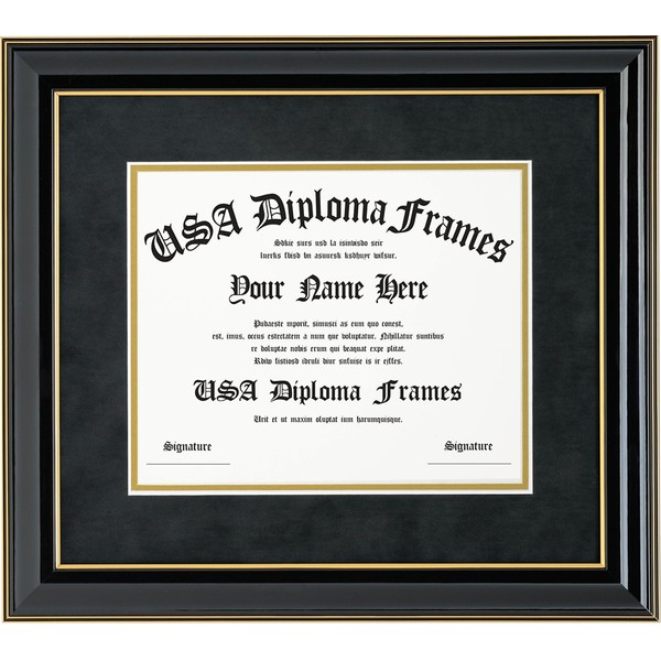 Black Glossy with Gold Trim Diploma Frame (fits 8.5x11 or