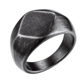 Bestyle Stainless Steel Square Shape Signet Ring Vintage Gray Style Simple Plain Band Ring Wedding Chunky Retro Statement Index Ring for Men Boys, Hip Hop Ring, Size 13