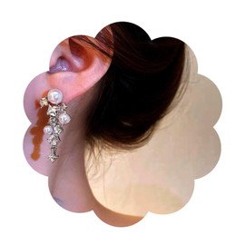 Aneneiceera Pearl Zircon Earrings Pearl Crystal Tassel Drop Earrings Silver Wedding Pearl Multi Beads Cluster Chandelier Dangle Earrings Statement Bridal Pearl Rhinestone Stud Earrings For Women,