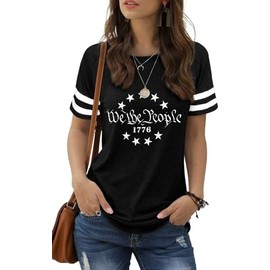 hcihgzr We The People 1776 Shirts for Women 4th of July T-Shirt USA Flag Shirts Patriotic Graphic Shirt Tops（XL,3Black）