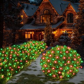 Solar Christmas Lights Outdoor Waterproof, 100Led 5ftx5ft Net Lights Outdoor Mesh Lights with Remote, 8 Modes Connectable Net Christmas Lights for Bushes Outdoor Christmas Decorations(Red and Green)