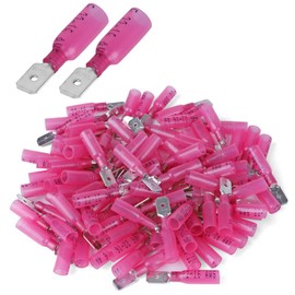 100 PCS 22-16 AWG Waterproof Heat Shrink Quick Disconnect Connectors, Crimp Electrical Wire Male Spade Connectors Insulated Disconnect for Marine Automotive Motorcycle Home Wiring (Red)