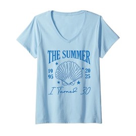 Womens The Summer I Turn 30 Summer Party Seashell Coastal Beach V-Neck T-Shirt