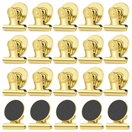 WUDIME 20 Pack Fridge Magnet Refrigerator Magnets, Gold Magnetic Clips Whiteboard Magnets, Magnet Clips Heavy Duty for Photo Displays, Home, Office, Classroom