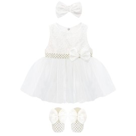 Lilax Baby Girl Lace Tulle Dress Pageant 3 Piece Party Outfit (3-6 Months, White)