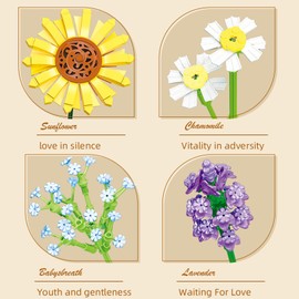 Wildflower Flowers Bouquet Building Set, 976PCS Sunflower Flower Botanical Collection Building Toys for Adults and Kids, Home Decor Gifts for Mother's Day, Valentine Day, Birthday, Christmas Day