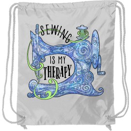 inktastic Sewing Is My Therapy Stylized Sewing Machine in Blue Drawstring Bag White 386d3