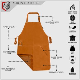 Riparo Leather Apron for BBQ - Work Apron - Heavy Duty Shop Apron for Woodworkers, Mechanics, Blacksmiths, Carpenters (Cognac)