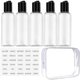 5 Pack 3.4 oz Travel Bottles for Toiletries Leakproof Plastic Empty Travel Size Bottles Containers with Labels and Transparent Storage Bag