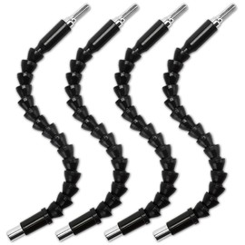 PRIDE&CRAFT 4Pcs Flexible Drill Bit Extension 11.6 Inch Flex Screwdriver Soft Shafts, Screw Drill Bits Holder Adapter for Hand & Power Electric Driver Tools - Black