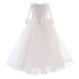 Flower Girl Dress Half Sleeves Lace Top Tulle Skirt Girls Birthday Wedding Party Communion Dresses White Size 8