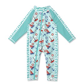 BesserBay Toddler Boys Boat Aqua Red One Piece Beach Rashguard Baby UV Swimsuit 24-36 Months