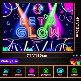 Glow Party Backdrop, Let's Glow Banner Photography Background for Neon Birthday Decorations Glow Party Supplies