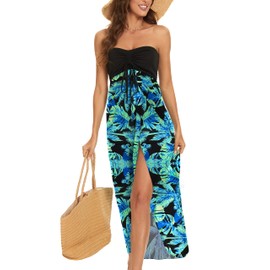 Women’s Beach Casual Strapless Flowy Vintage Floral Dress Summer Sleeveless Sundress(LightBlue, S) …