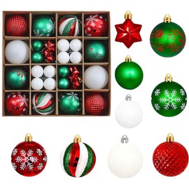 44pcs Christmas Baubles Shatterproof Christmas Ball Ornaments Hanging Baubles Christmas Tree Decorations Set Xmas Tree Baubles for Hanging Festive Holiday Decor (red green and white)