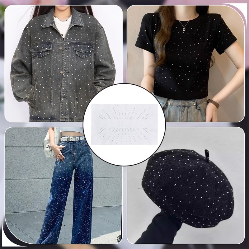 FINGERINSPIRE 12 Sheet Glitter Rhinestone Iron on Transfers Dots Clear