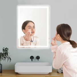 24W LED Bathroom Mirror, Smart Bathroom Mirror with 3 Color Infinite Dimming, Wall Mounted Anti-Fog Mirrors with Time & Temperature Display for Washrooms, Toilets, Hotels (19.68x27.55in)