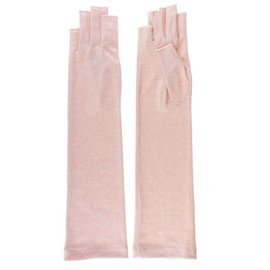 Organic Cotton UV Gloves, Finger Cutting, Semi-Long Type, Luyo-Dyed, Mother's Day, Gift, Gift, Arm Cover, Stylish, Cute, Cute, Peach Blossom Tan, 40cm