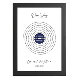 Personalise Your Gift Spiral Lyrics Song Poster - Immortalise Your First Dance or Favourite Lyrics, Frame Option Available, Anniversary