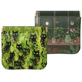 Cabreche 2 PCS Coin Purse Pouch Small Squeeze Soft PU Leather Mini Wallet Change Bag Cute Aesthetic for Women Girls Men-Black Cat Frog