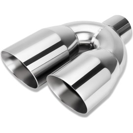 Dual Exhaust Tip 3 Inch Inlet 4" Dual Outlet 12" Overall Length Polished Stainless Weld-On Duo Layer Angle Exhaust Tailpipe Tips for Car Truck (Right)