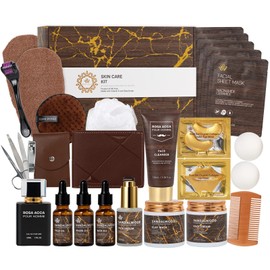 30 Pcs Men Sandalwood Facial Skin Care Set for Men, Father's Day Gifts, Beard Grooming Set, Bath & Body Gift Kit, Bath Bomb, Birthday, Valentines, Husband, Holiday, Christmas, Dad