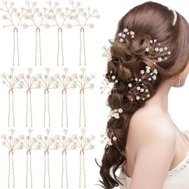 Landical 14 Pcs Bridal Wedding Hair Pins Baby's Breath Hair Pins Pearl Hair Pins Flower Bridal Hair Piece Vintage Bridal Wedding Hair Accessories for Brides Bridesmaids Women Girls