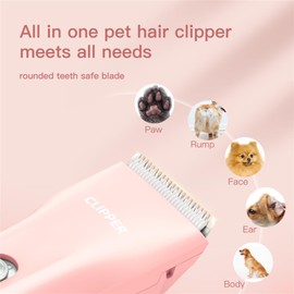 Founouly 2 in 1 Prowerful Home Professional Dog Grooming Kit Clipper Low Noise USB Rechargeable Gifts for Dog Cat Pink,MTS006