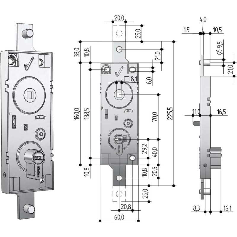 Swing lock / garage cylinder Euro profile 70 mm center