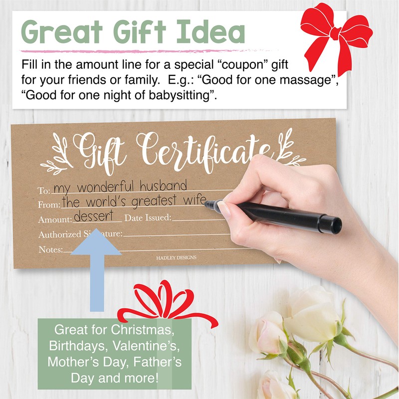 25 4x9 Rustic Blank Gift Certificates For Business Gifts For