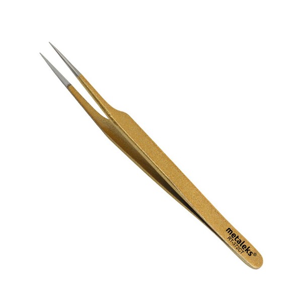 Tweezers for Eyelash Extension Hand Crafted Surgical Stainless Steel Metallic Gold Powder Coated (Oblique Tip)